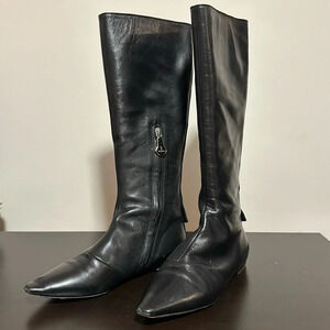 Trussardi Italy equestrian riding black leather boot